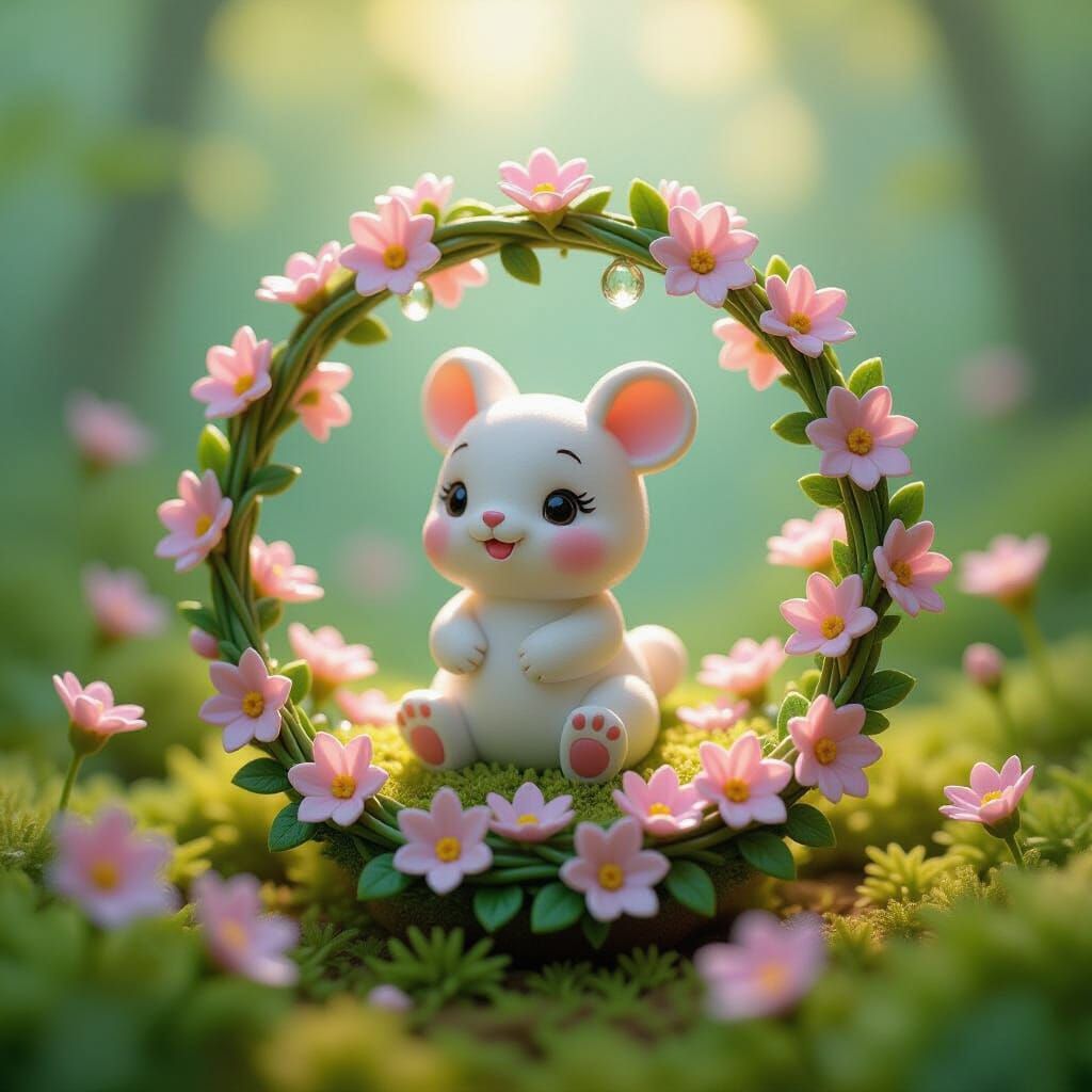 Miniature Animal Sculpture in Pastel Terrarium