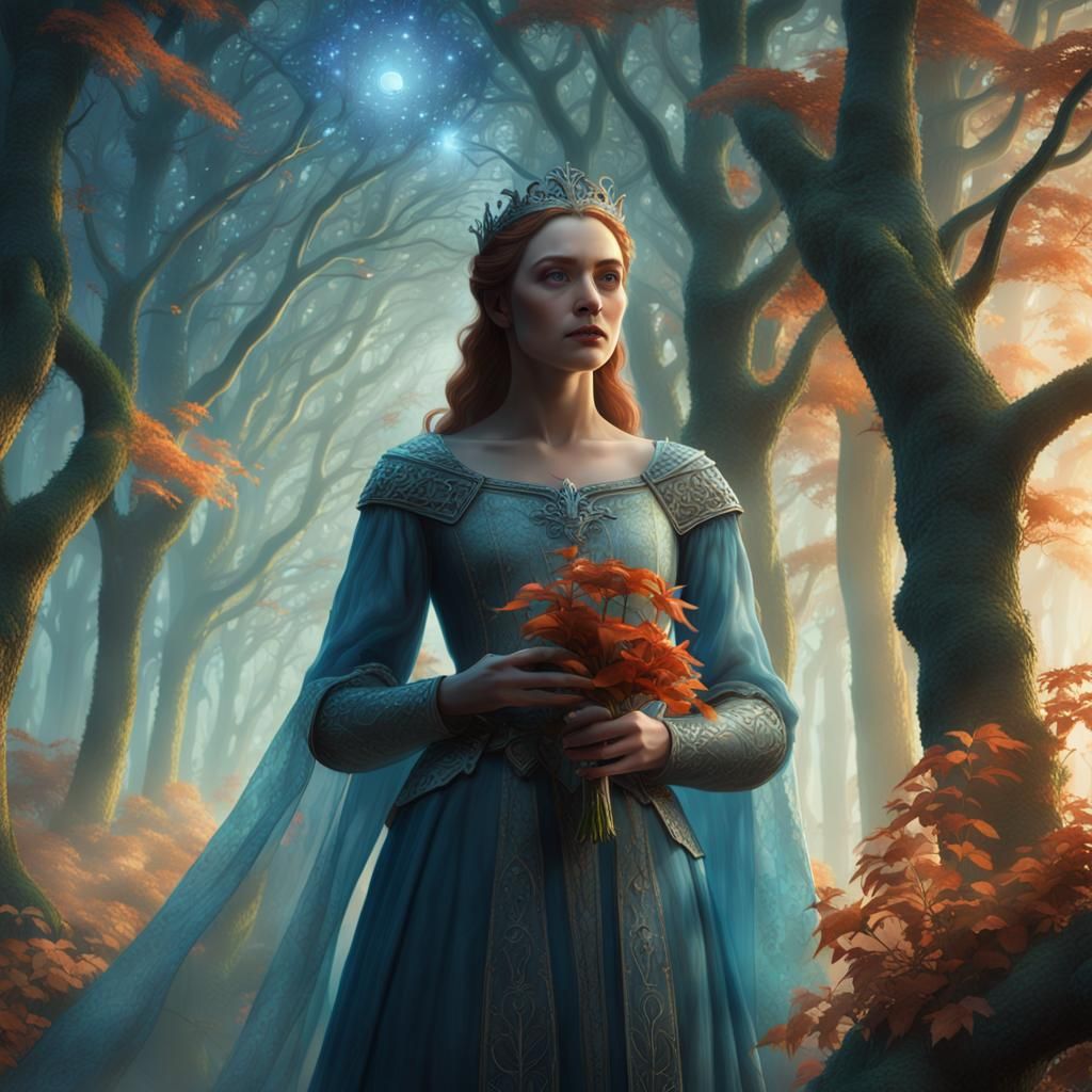Queen Guinevere in Ethereal Forest: Fantasy Matte Painting