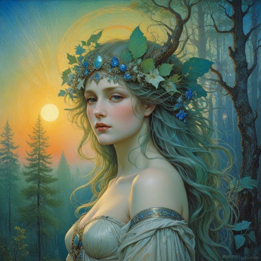 Finnish Nature Spirit in Hyperborean Sunrise