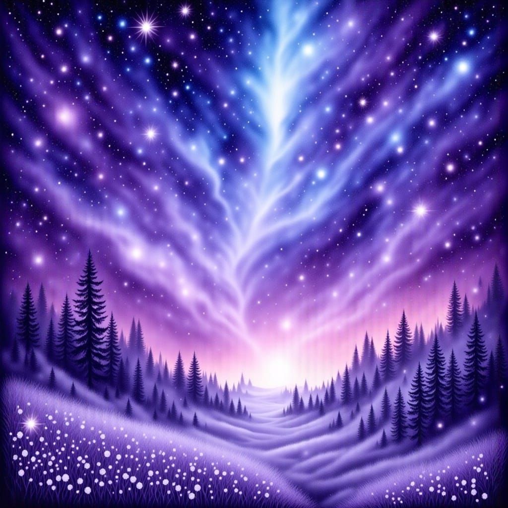 Lavender Fairy in Watercolor Cosmic Landscape