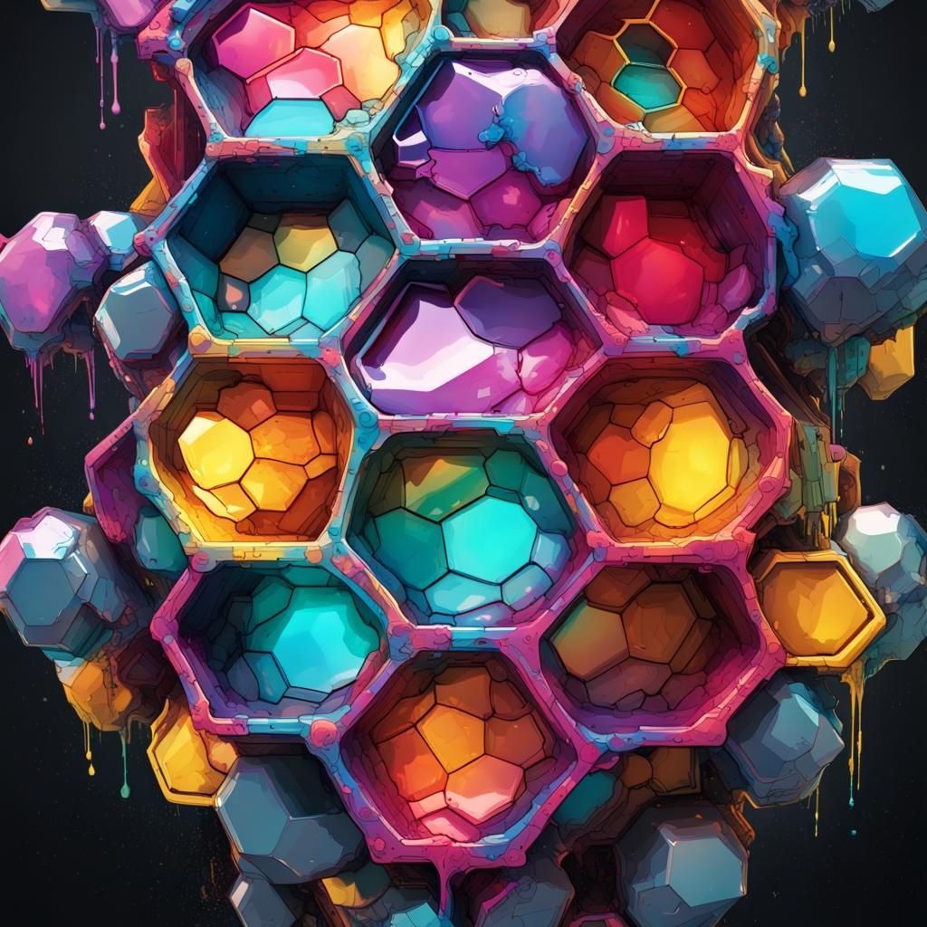 Futuristic Techno Hexagon in Graffiti Art Style