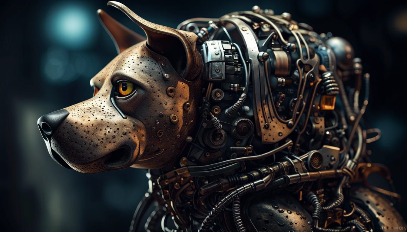 Photorealistic Robot Dog in Contemporary Sci-Fi Style