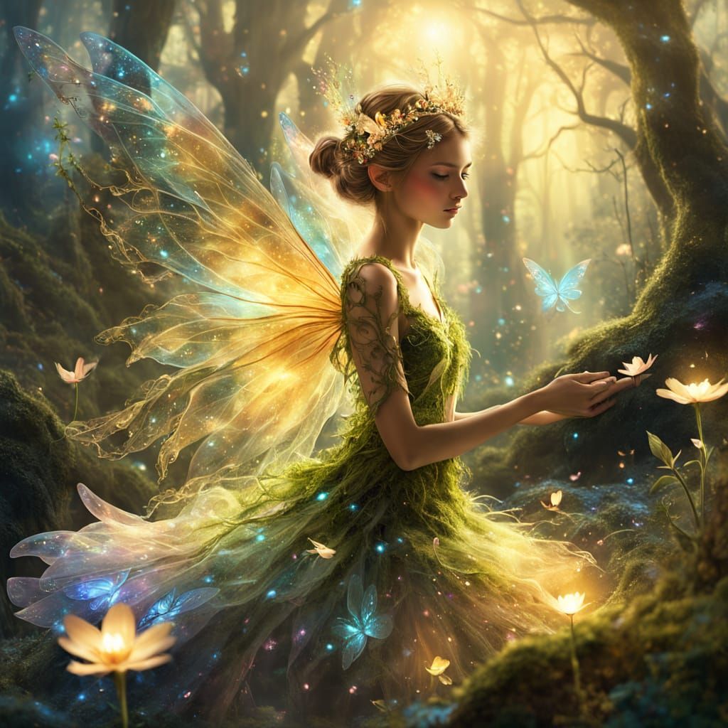 Enchanting Fairy in a Magical Forest with Ethereal Light