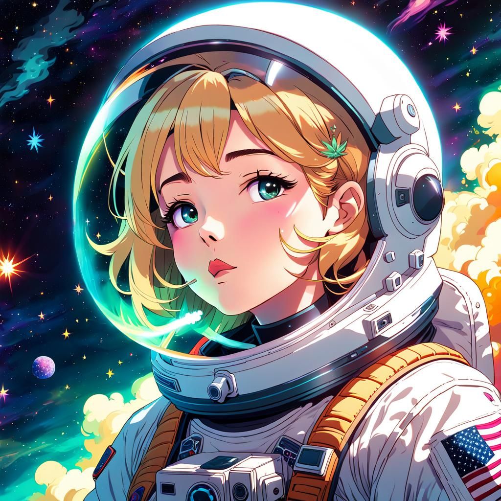 Astronaut Smoking Weed in Space: Anime Style