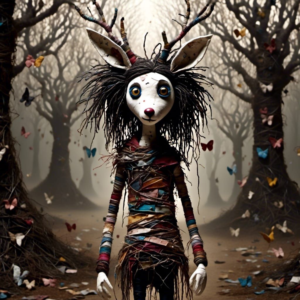 Dreamlike Doll Figure in Whimsical Setting