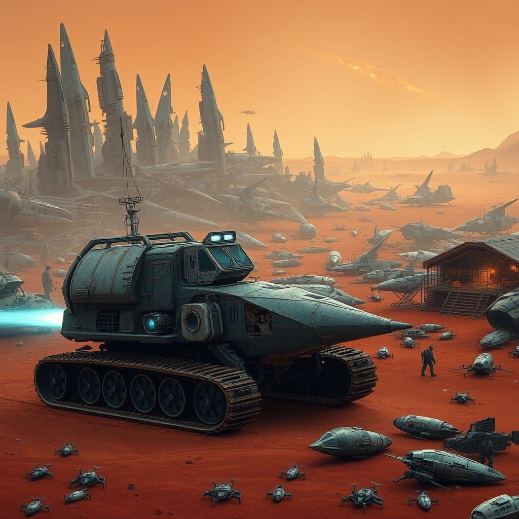 Spaceship Junkyard on Mars with Salvage Operation