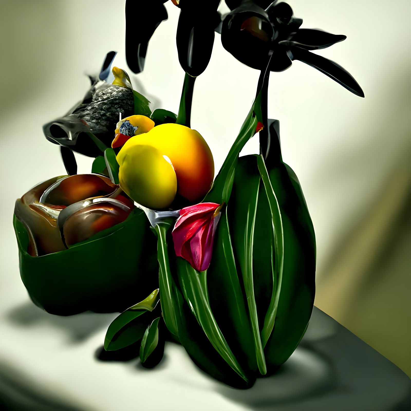 Photorealistic 3D Still Life with Flowers and Animals