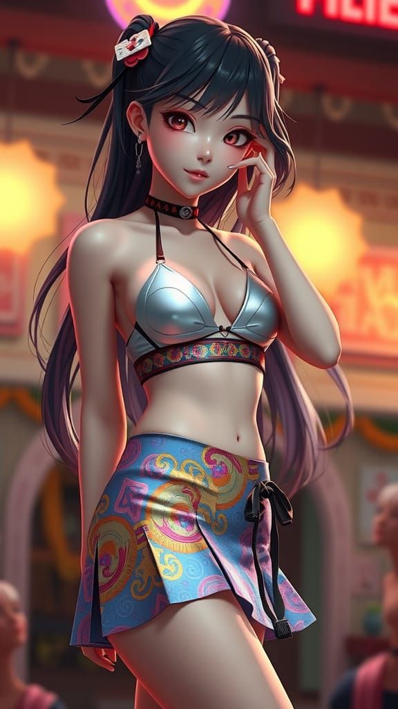 Anime Woman in Mini Skirt Digital Art