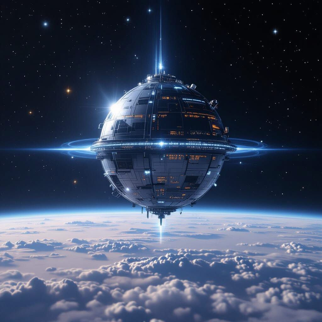 Massive Glowing Space Station in Deep Cosmos