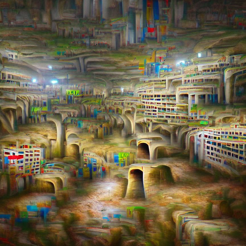 Dystopian Underground City in Impressionistic Style