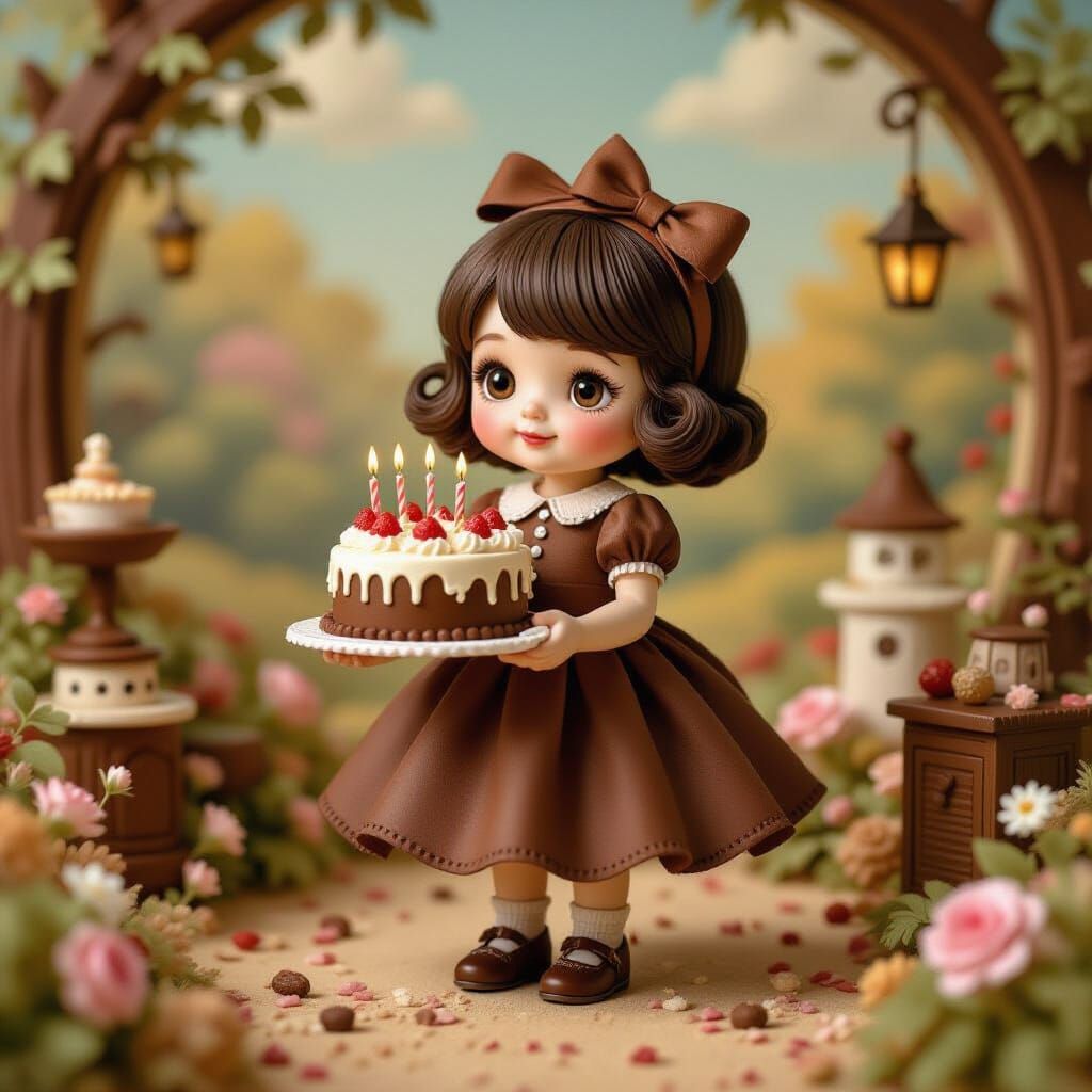 Chocolate Girl with Birthday Cake Diorama
