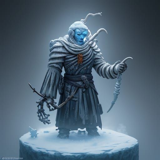 Grotesque Snowman Plays Haunting Flute in Dark Fantasy Scene