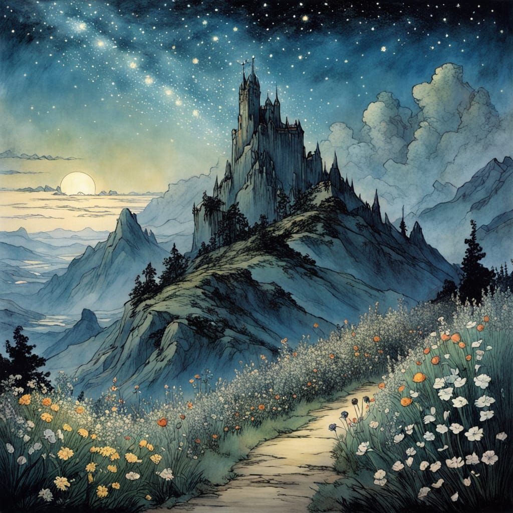 Enchanted Mountain Path in Whimsical Style
