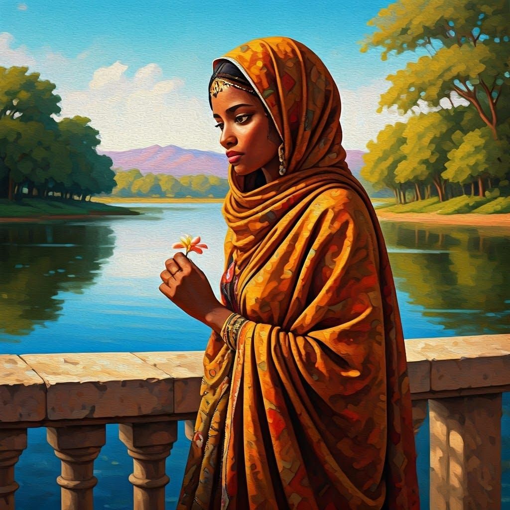 Sudanese Woman in Vibrant Folk Art Style