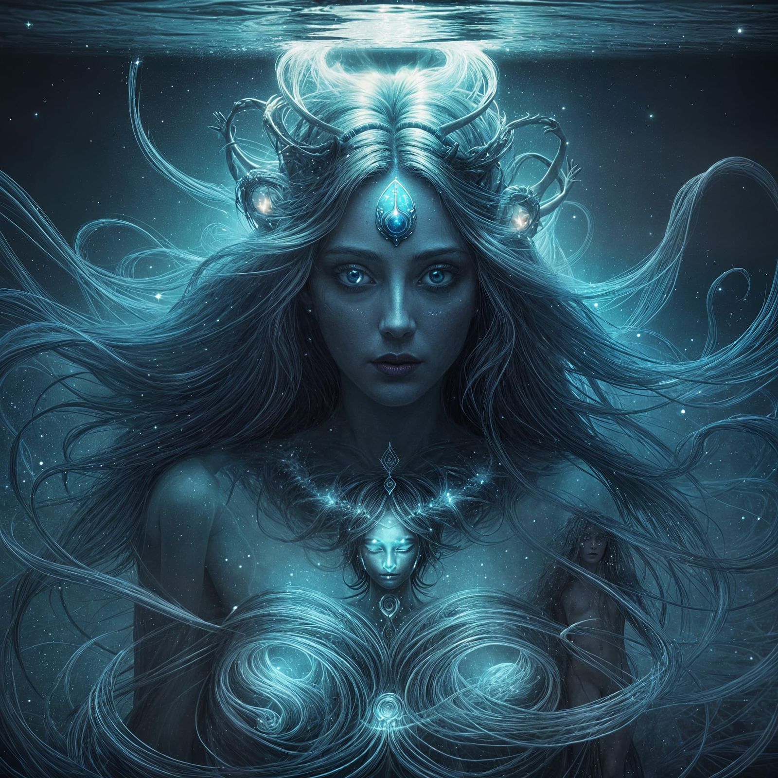 Surreal Goddess Radiates Cosmic Horror in Ethereal Aquatic R...