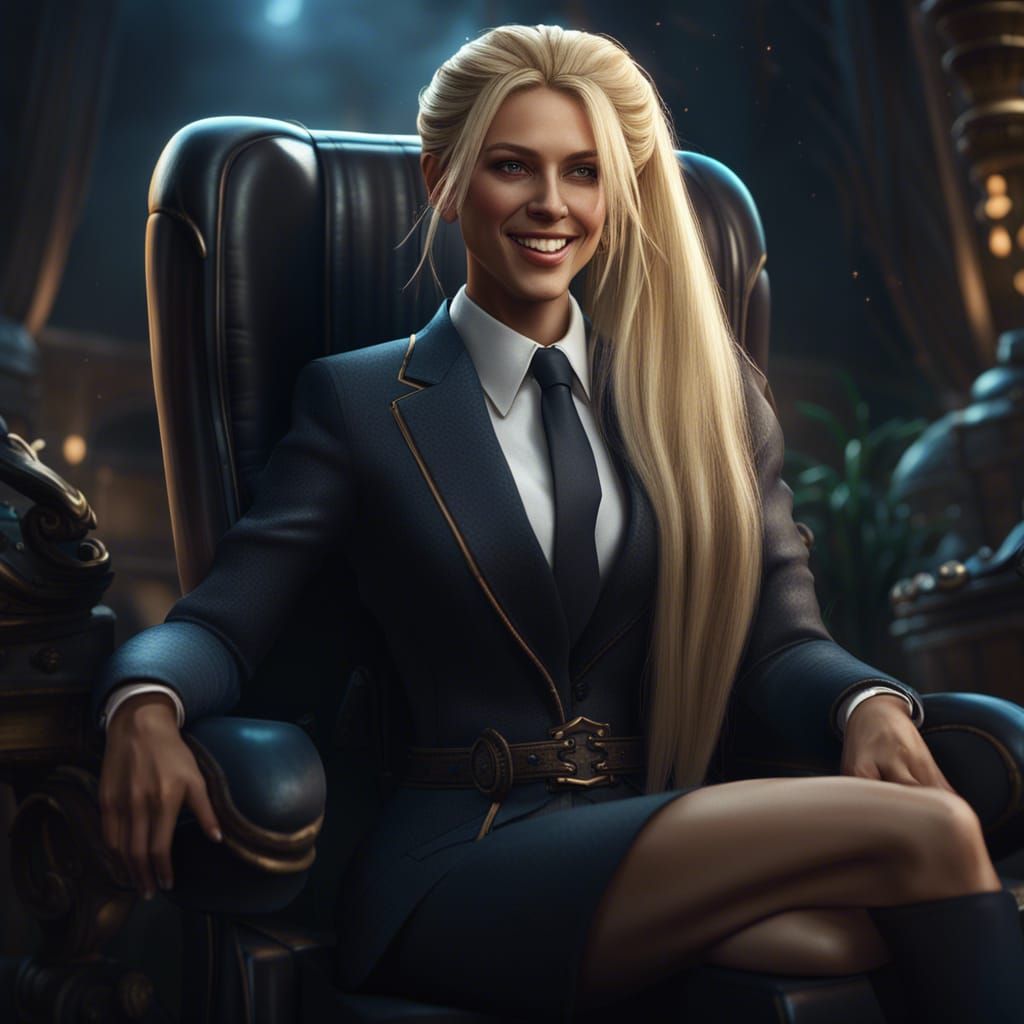 Smiling Blonde Businesswoman in Detailed Fantasy Art