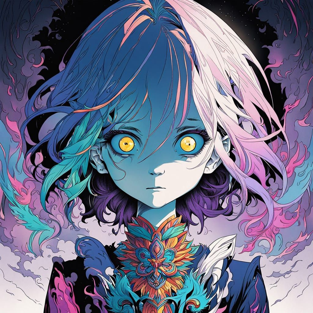 Stoic Anime Goddess in Pastel Hues