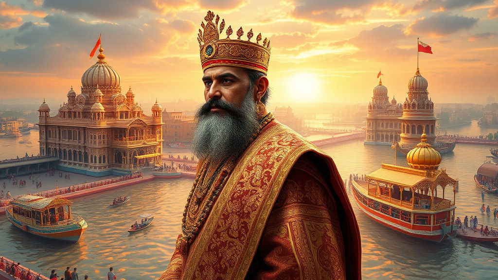 Regal Figure Overlooking Prayagraj in Futuristic Realism