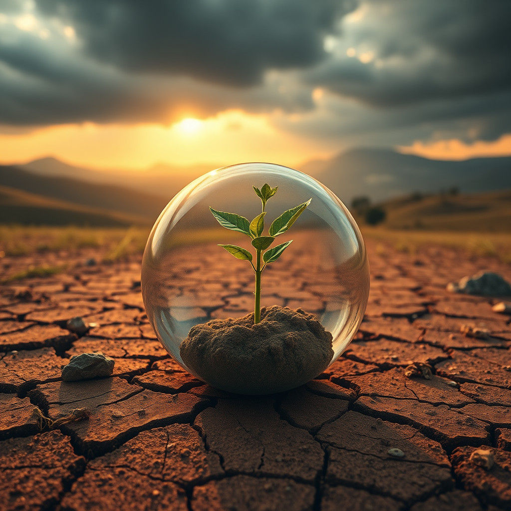 Seedling in Glass Sphere: Hyper-Realistic Landscape