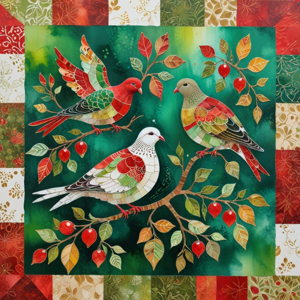 Whimsical Christmas Scene in Vibrant Mixed Media