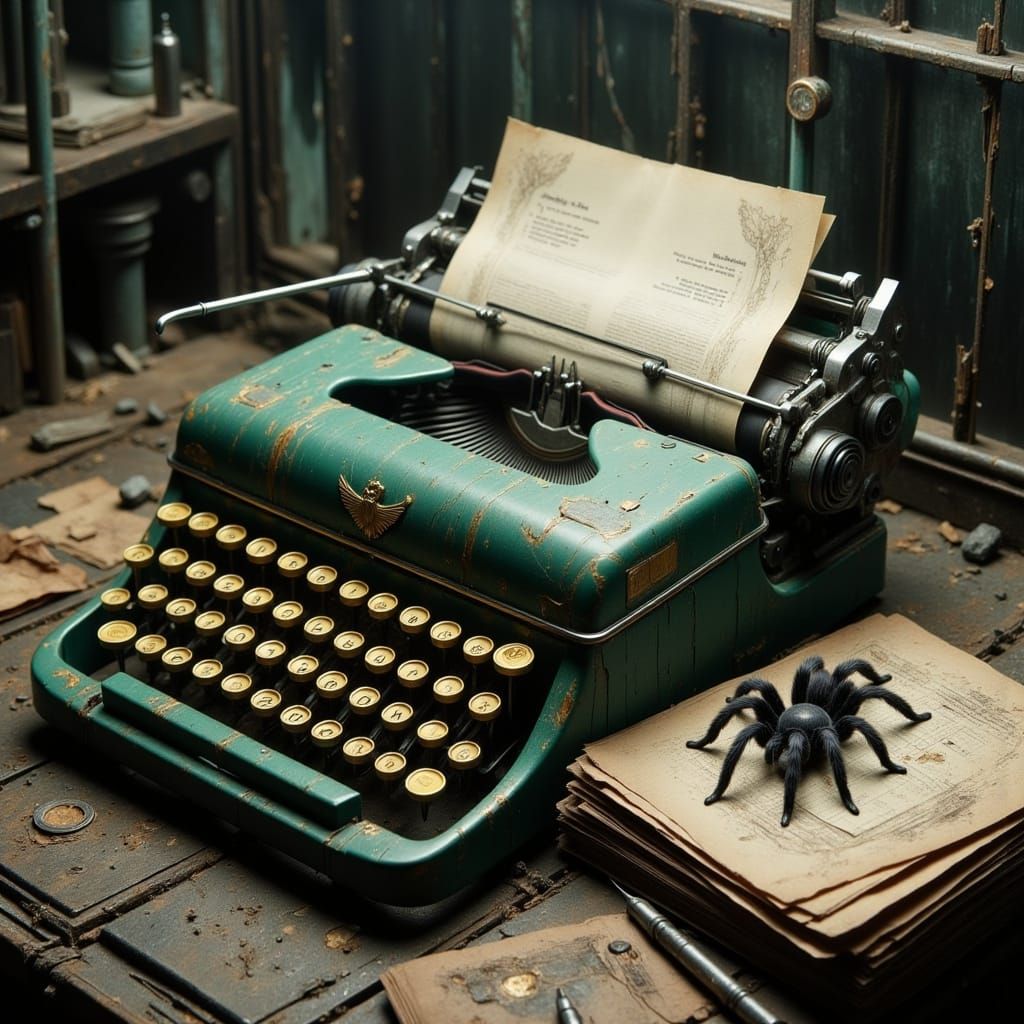 Tarantula on Typewriter in an Abstract Style