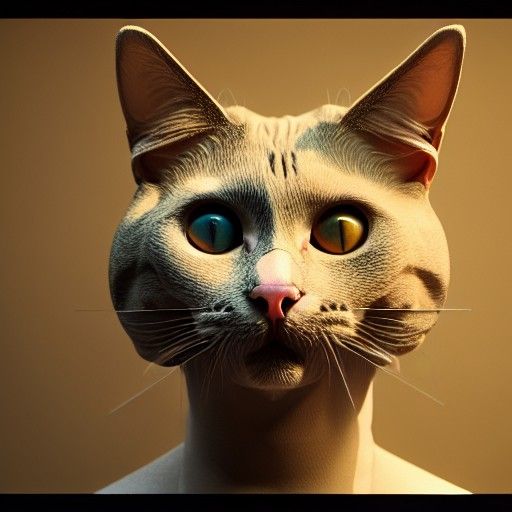 Cat-Headed Person in Kitchen: 3D Art