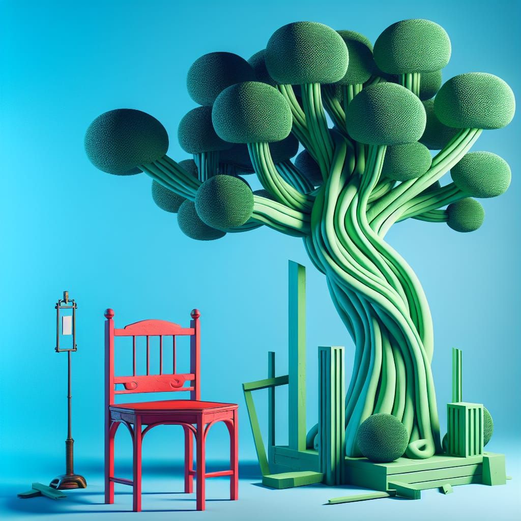 Tree Sprouts From Chair in Postmodernist Style