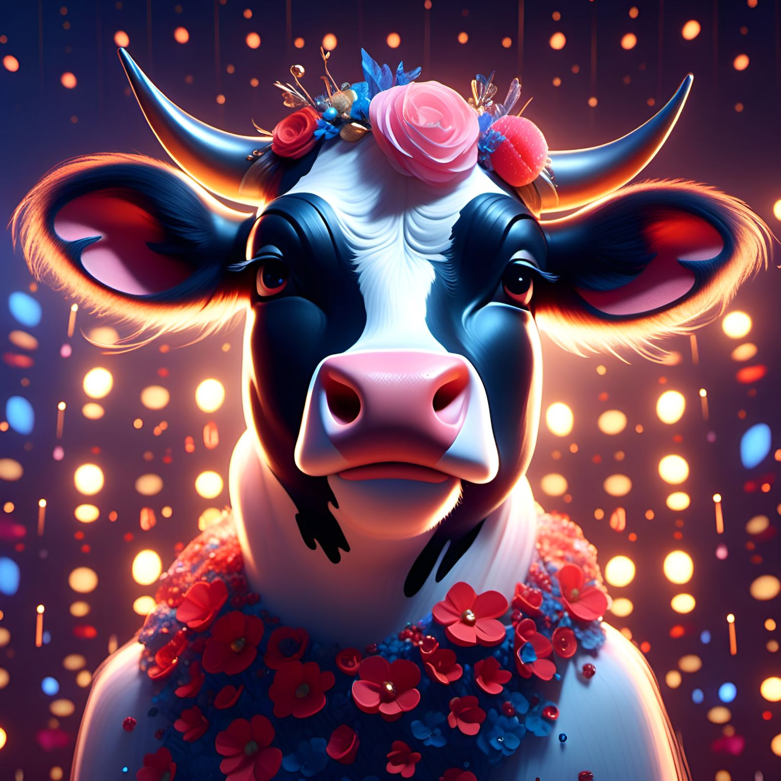 Cow Popstar on Stage: Intricate Digital Art