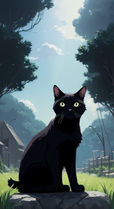 Cute Black and White Cats in Anime Style