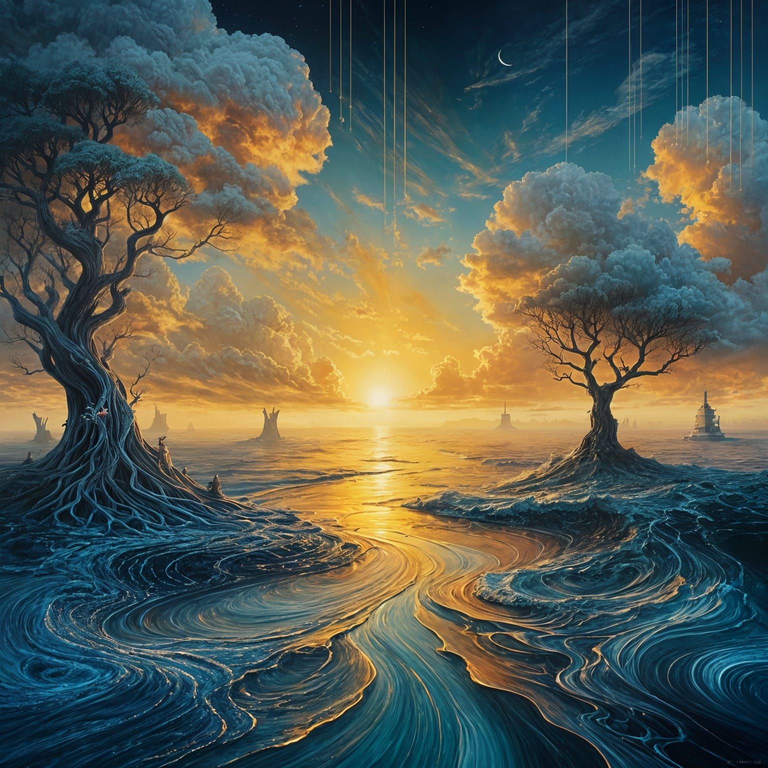 Dreamlike Surrealist Landscape in Oil Painting Style