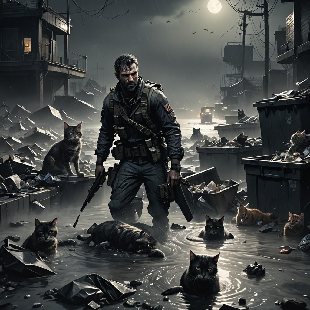 Eerie River Dumpster Rescue: Dark Realism Concept Art