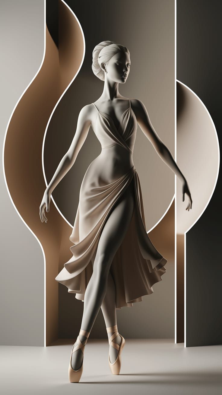 Elegant Ballet Dancer in Minimalist 3D Art