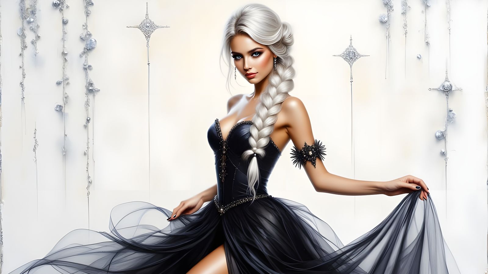 Impasto Painting of Elegant Woman Dancing in White Gown