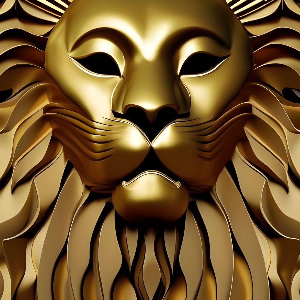 Gold Lion Mask in Oil Painting Style