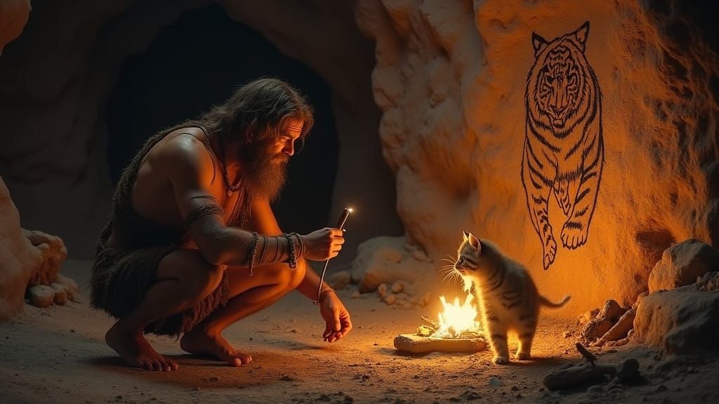 Prehistoric Caveman Creates Mural in Flickering Cave Light
