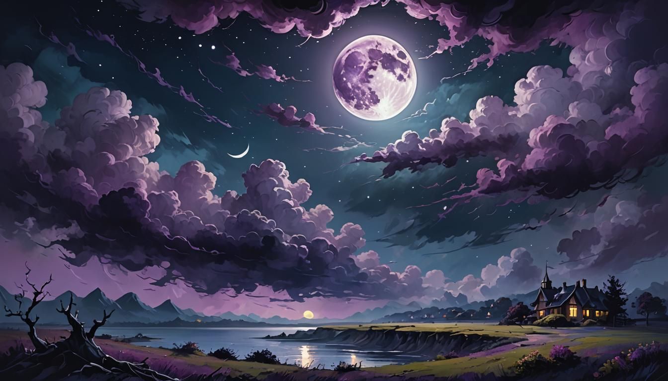 Surreal Moonlit Landscape in Digital Painting Style