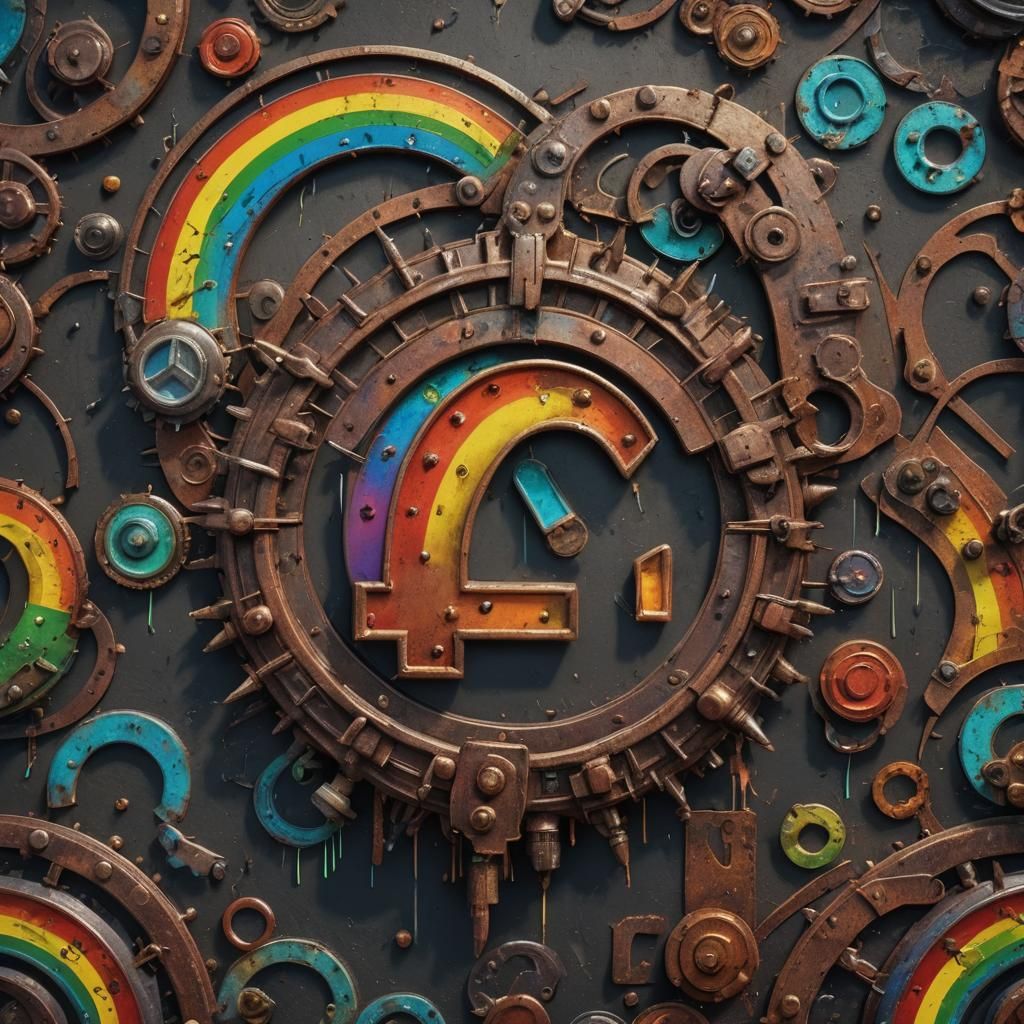 Vintage Rusty Metal Rainbow Sign with Lightbulbs