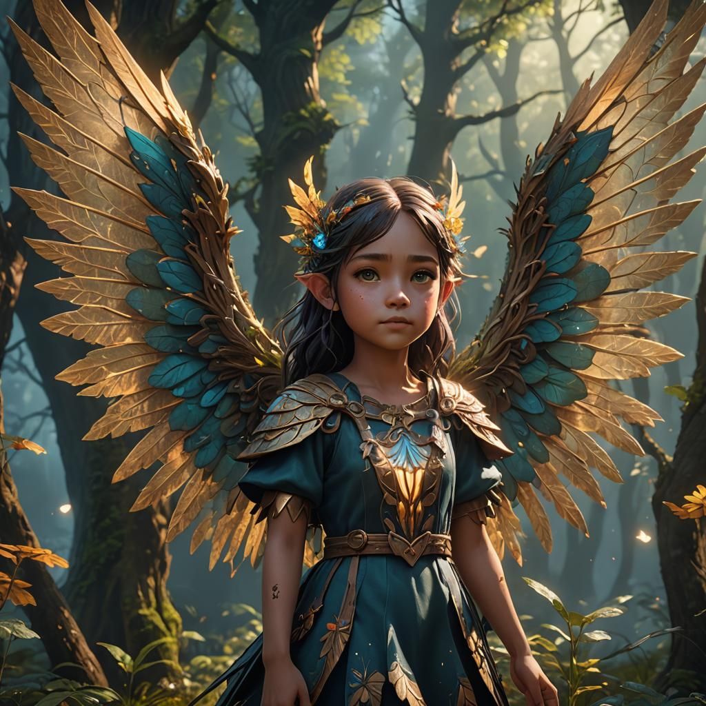 Forest Fairy Girl with Luminous Wings