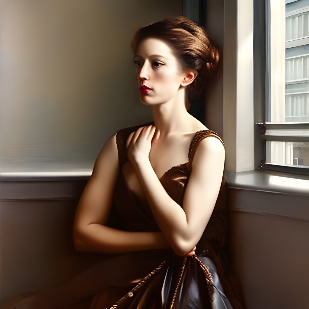 Elegant Woman in Cafe: A Haunting Fine Art Painting