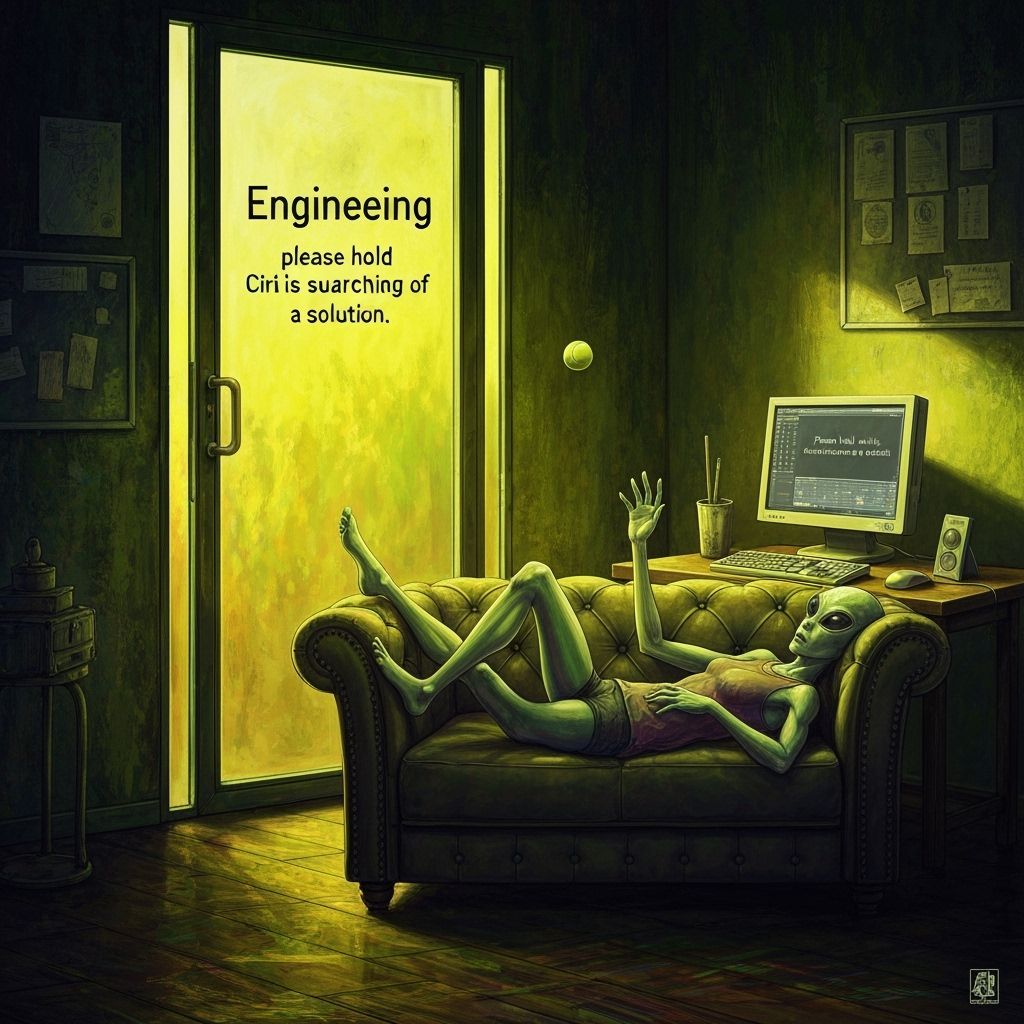 Alien Engineer Waiting, Dramatic Oil Painting Style