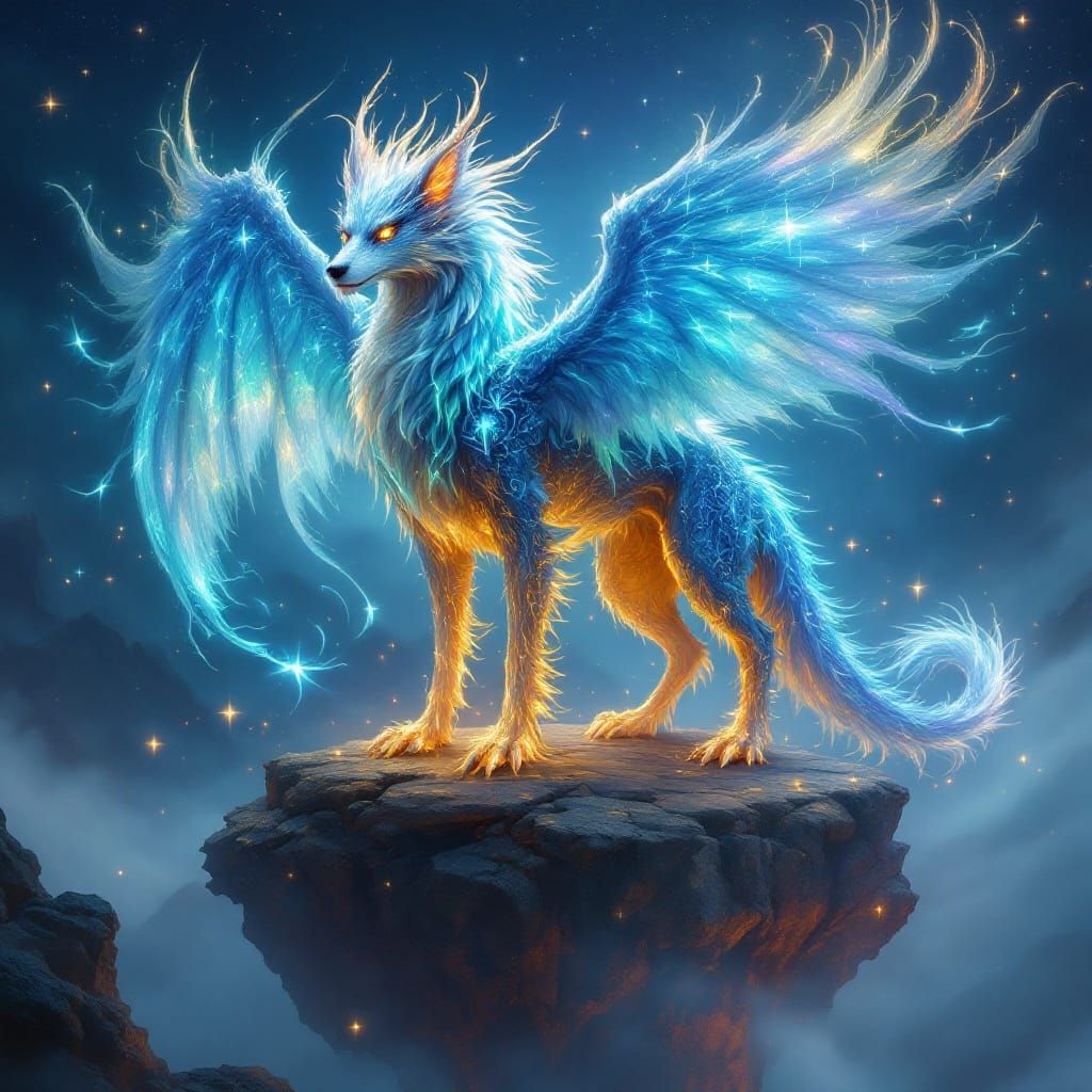 Ethereal Dragon Phoenix Wolf: Shimmering Iridescent Scales a...