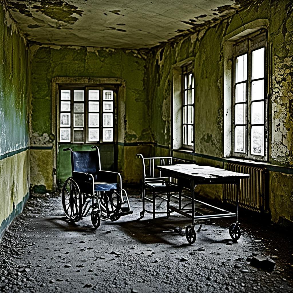 Abandoned Hospital Interior with Medical Equipment