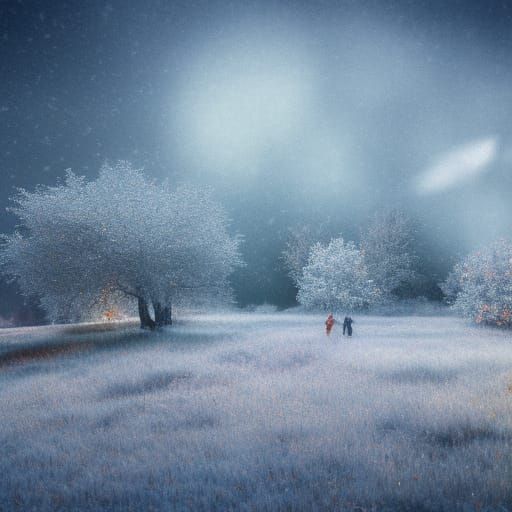 Hyperrealistic Snowstorm in Field with Volumetric Lighting