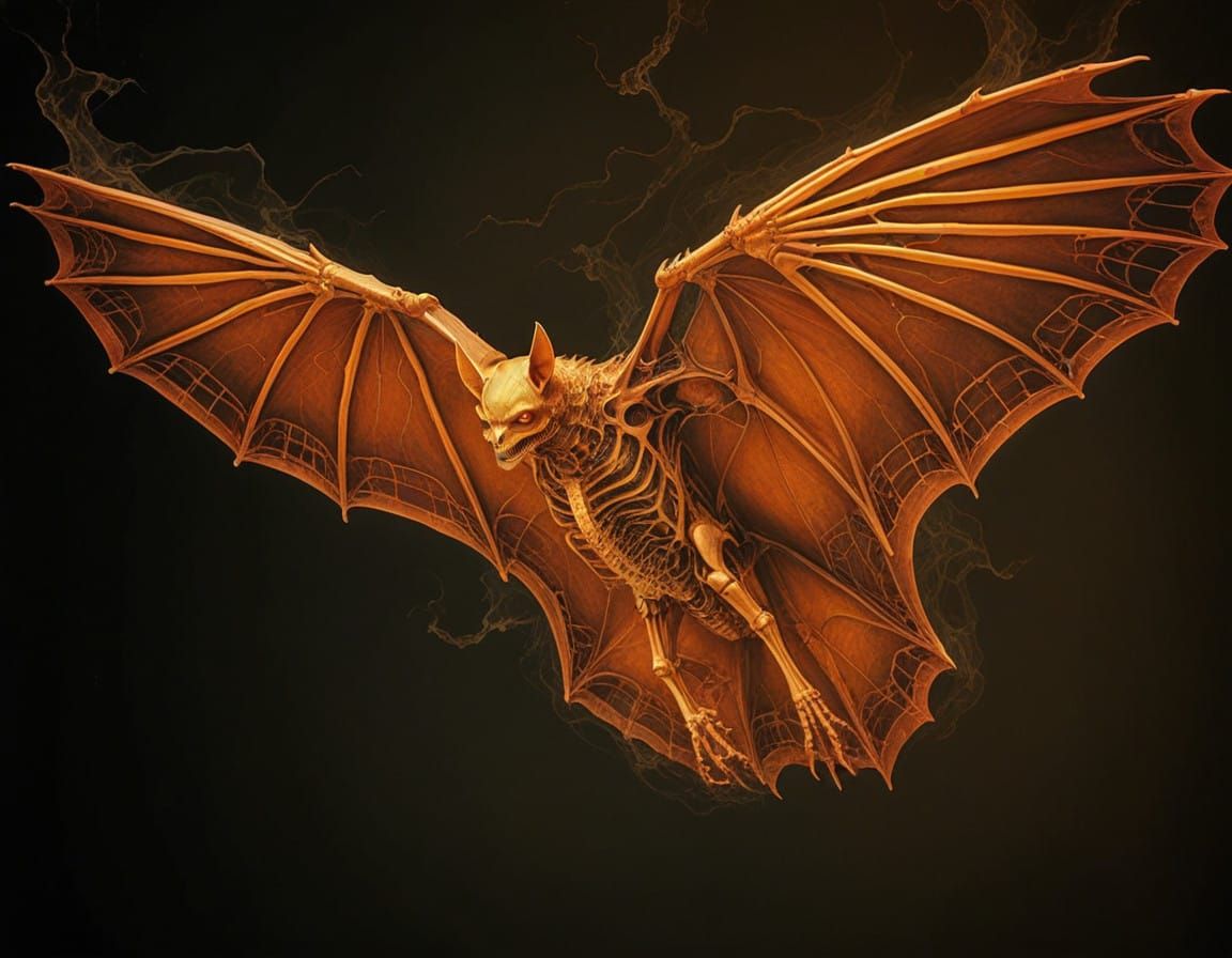 Majestic Flying-Bat in Radiant X-Ray Effect