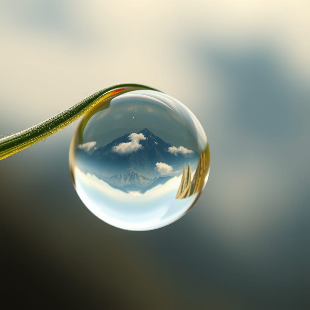 Hyper-Realistic Water Droplet Refracting a Vibrant Mountain ...