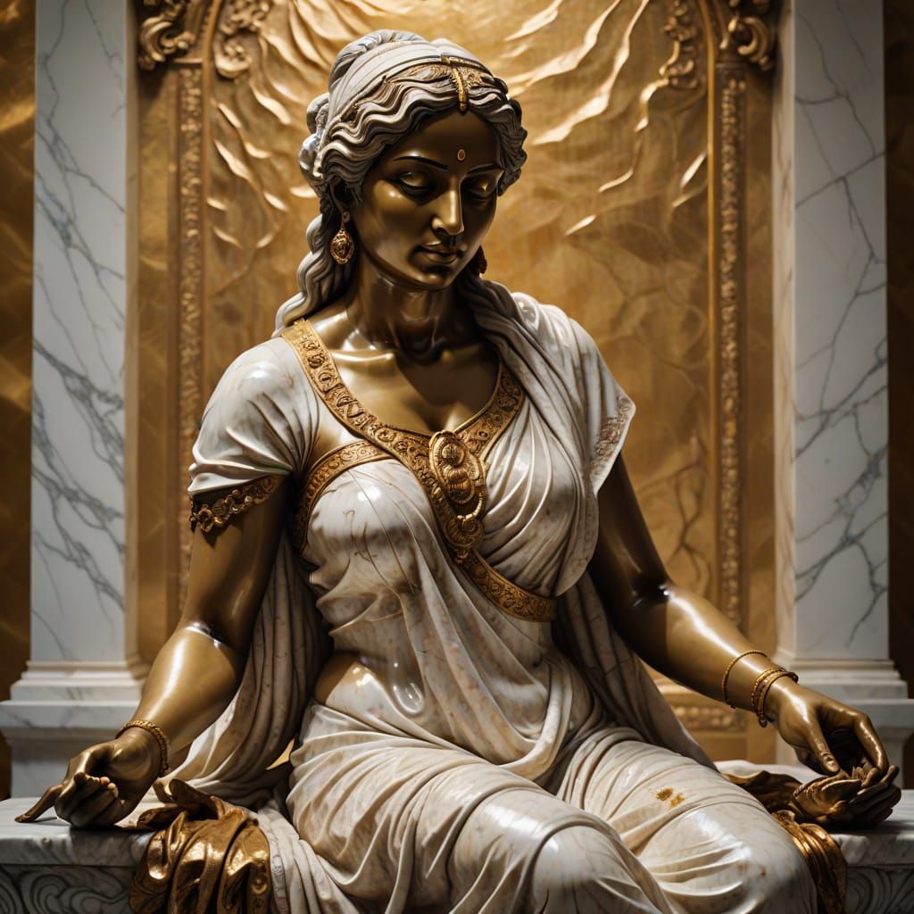 Baroque Marble Sculpture of Bathing Indian Woman
