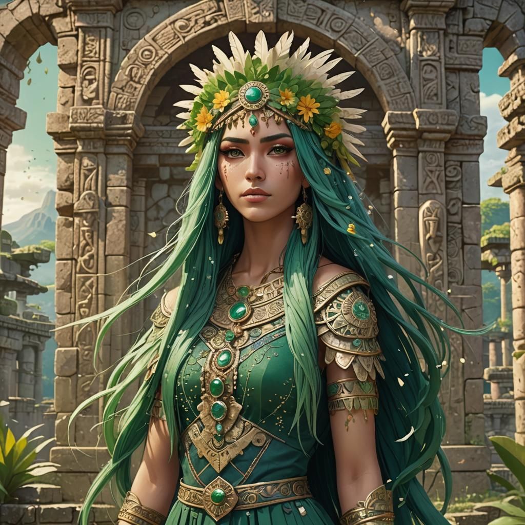 Anime Girl Portrait in Mesoamerican Ruins