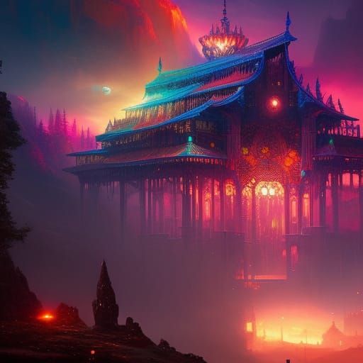 Rainbow Crystal Flower Garden Labyrinth: Digital Art