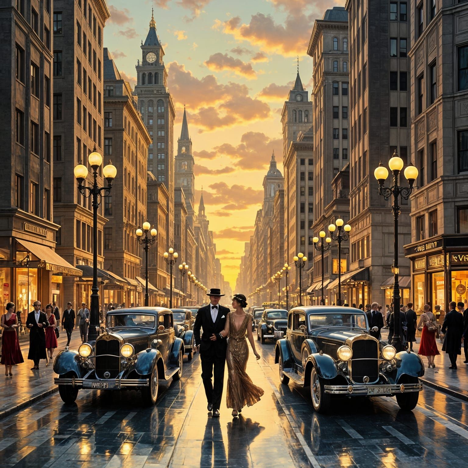 1920s City Street View in Art Deco Style