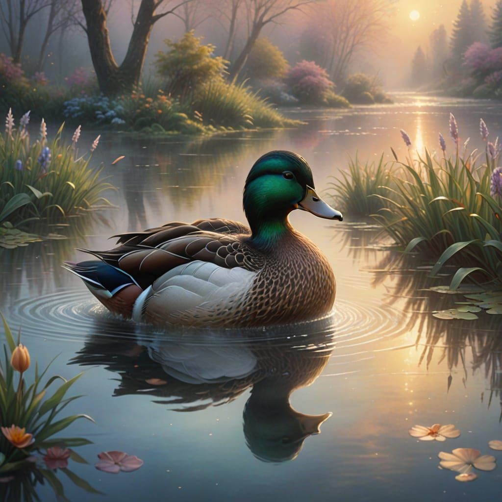 Dreamy Duck in Mist: Ethereal Digital Art